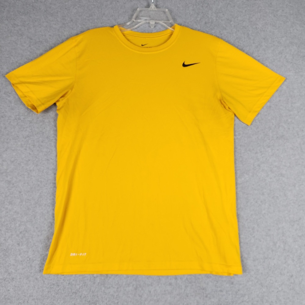 Nike‎ T-Shirt Mens Medium Yellow Dri-FIT Short Sleeve Gym Performance Crew Neck